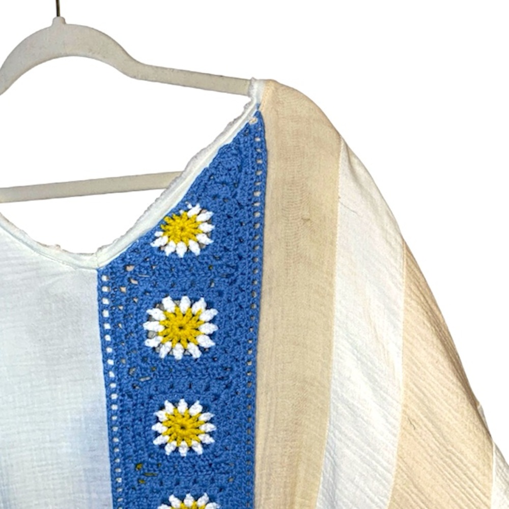 POL Blue/Cream 100% Cotton Oversized Crochet Top, Size Small - Picture 6 of 12